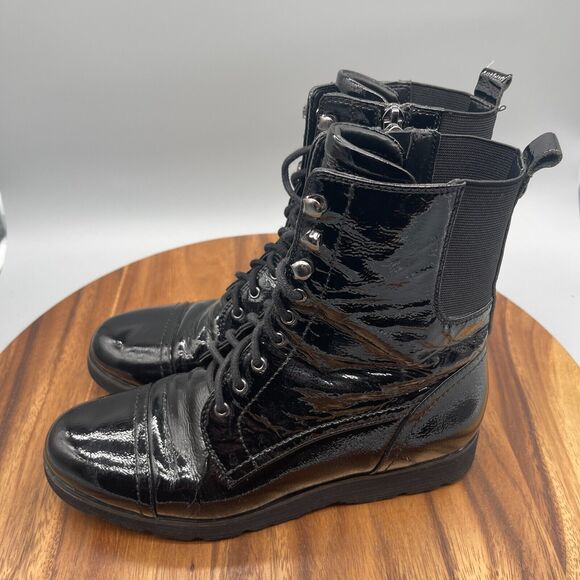 Donald J Pliner Camren Womens Size 8 M Black Patent Leather Combat Boots - Picture 3 of 8